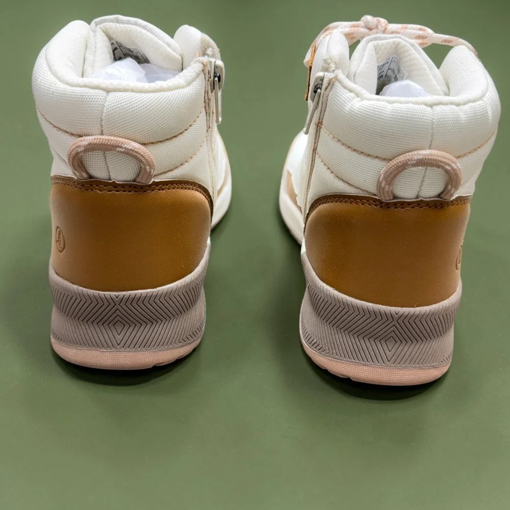 Land's End Womens Quilted High Top Side Zip Boots White Brown 532383 Size 7.5